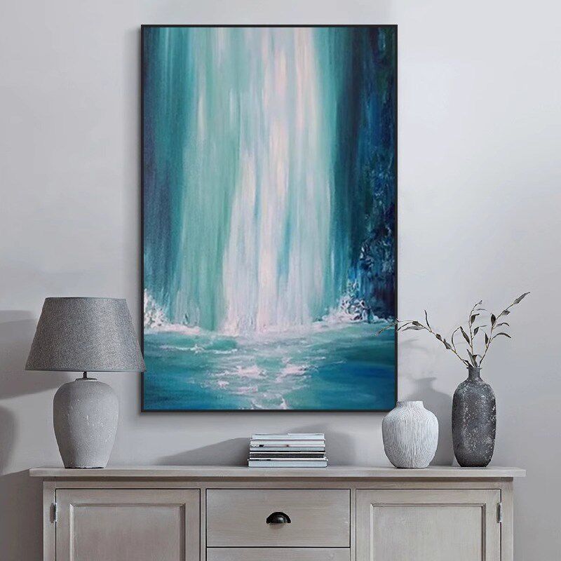 流水生财客厅装饰画动态瀑布流水画抽象挂画风景竖版卧室床头壁画