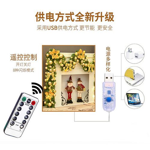 圣诞树藤条套餐橱窗壁炉圣诞节场景布置装饰品挂件全PE叶植绒花环