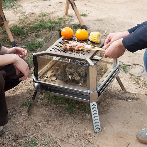 厂家直销焚火台烤火架露营不锈钢柴火炉折叠烧烤BBQ篝火架取暖炉