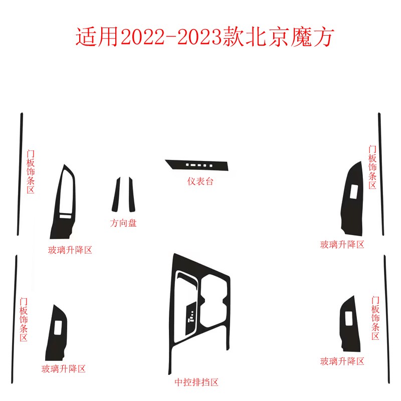 碳纤维贴纸适用22-23款北京魔方改装内饰装饰中控台档位保护贴膜