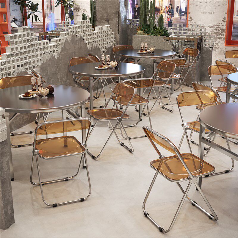 工业风不锈钢餐厅桌椅组合大排档餐饮商用桌椅网红小吃店折叠椅子
