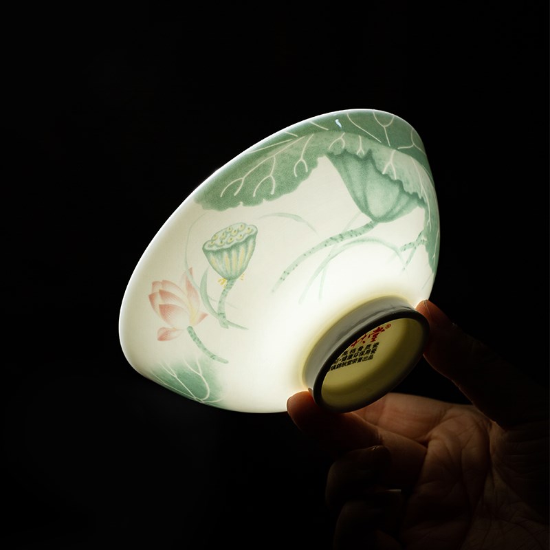 景德镇骨瓷餐具套装 58头家用陶瓷器碗碟 釉下彩映日荷花结婚礼品