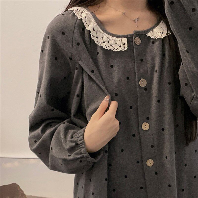 带胸垫孕妇睡衣春秋季棉月子服待产后哺乳家居服套装薄款圆领夏天