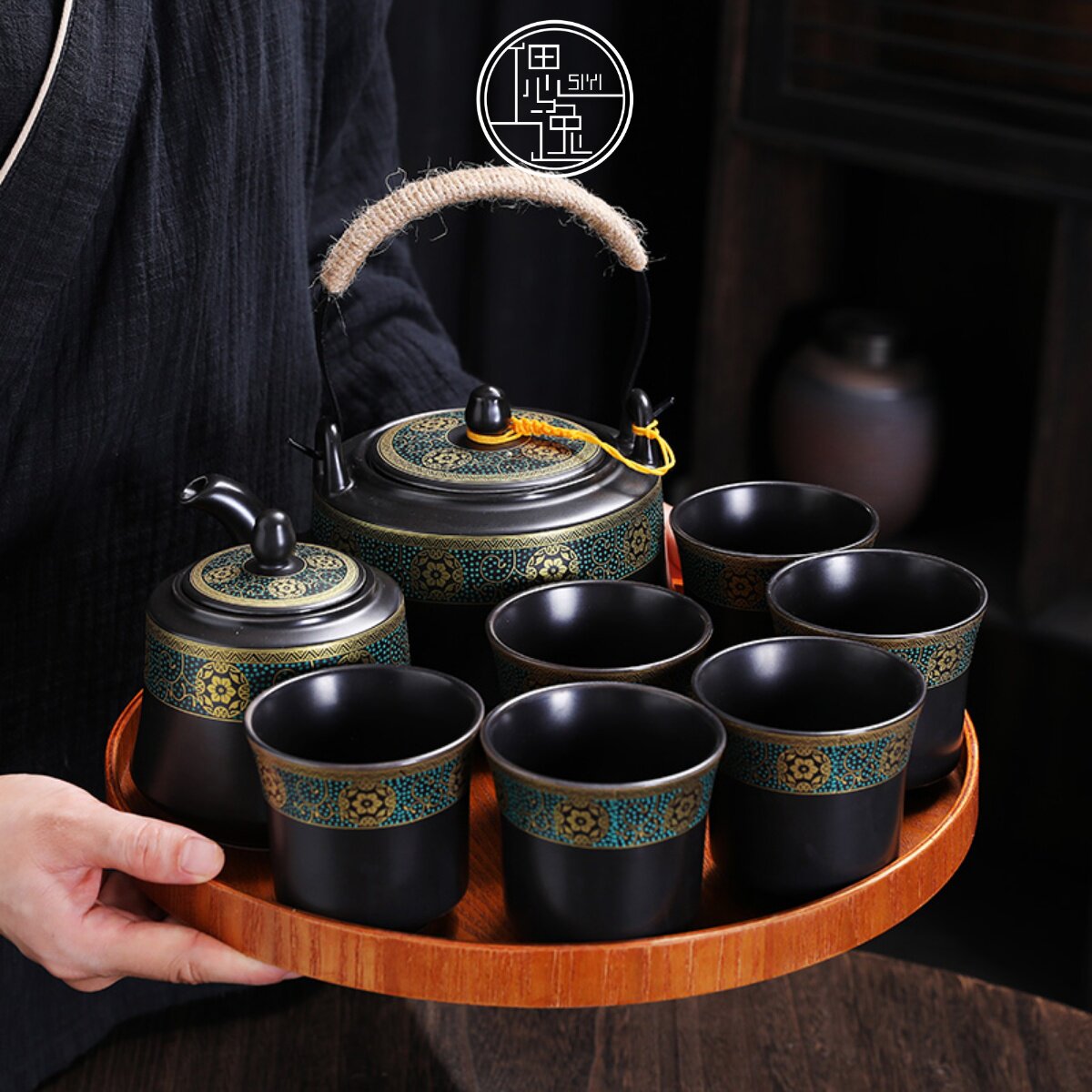 复古提梁壶茶具套组陶瓷家用大号茶壶简约茶杯现代功夫茶盘整套
