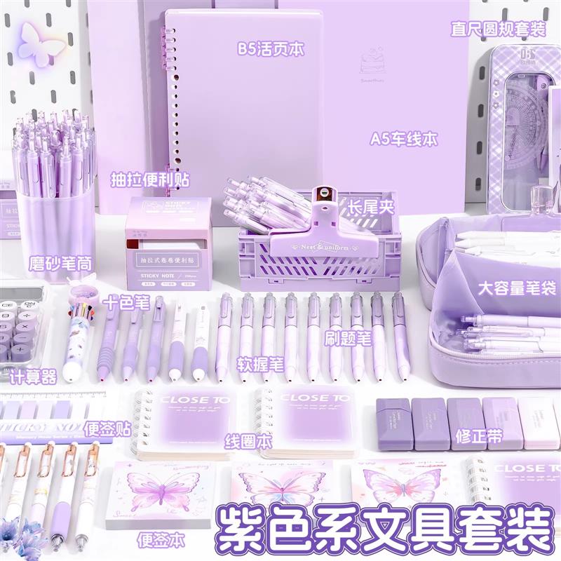 紫色文具套装礼盒小学生开学礼物礼包一年级学习用品女孩生日礼物