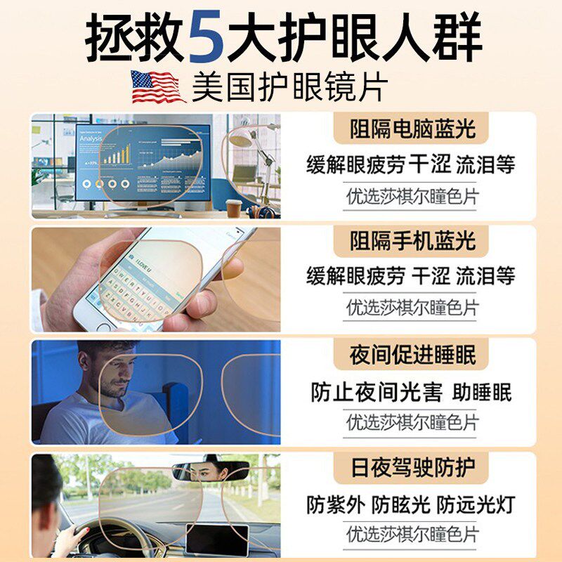 美国智能感光变色眼镜女款近视激光术后防紫外线抗蓝光平光护目镜