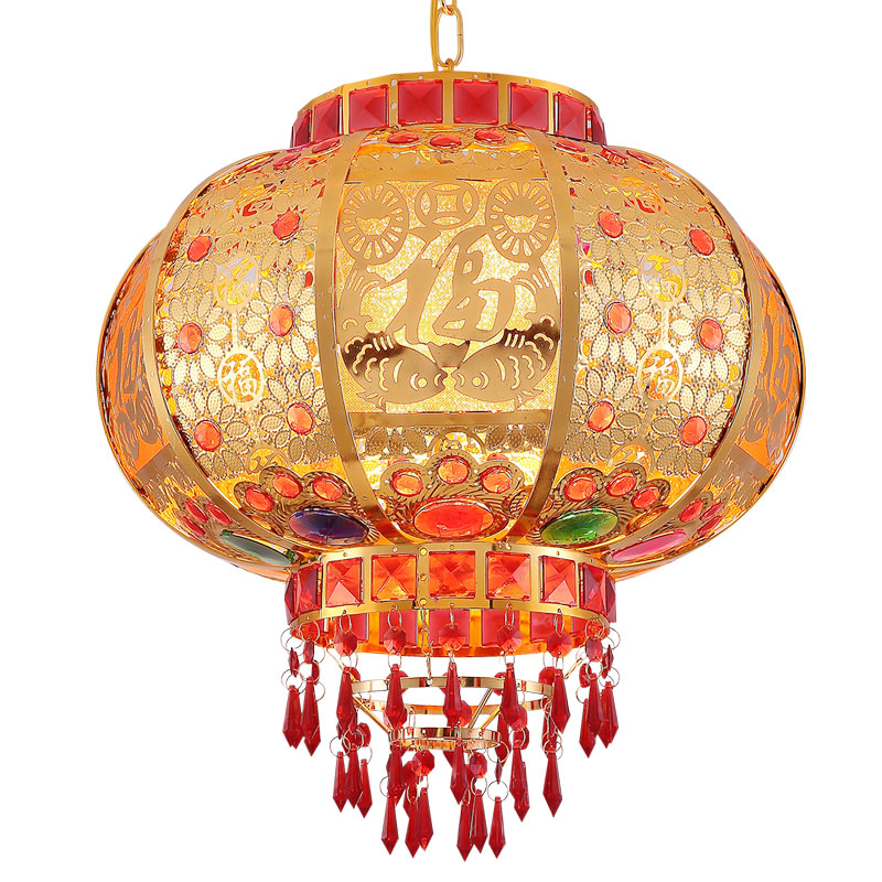 新年乔迁挂饰阳台中式吊灯大红灯笼led走马灯春节大门旋转小灯笼
