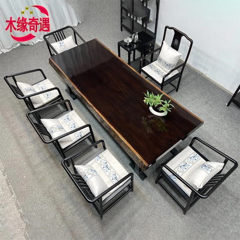 黑金檀实木大板 花梨菠萝格胡桃木巴花黑檀茶桌办公桌 整板大平桌