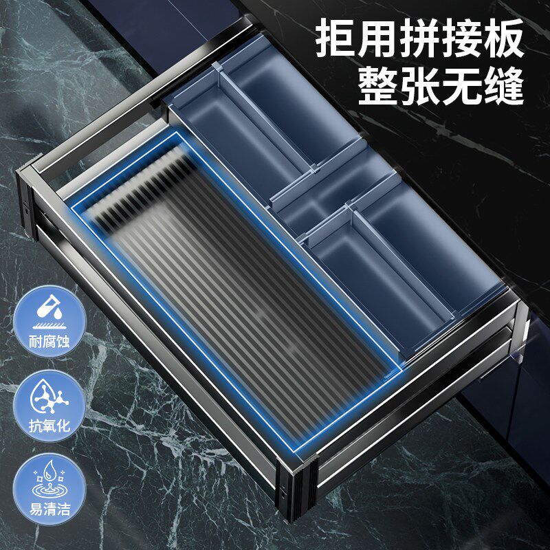 厨房橱柜拉篮抽屉式不锈钢锅具收纳内置碗篮三层拉篮厨柜碗碟架