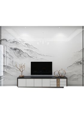 新中式岩板电视背景墙瓷砖山水大理石材微晶石现代简约客厅影视墙