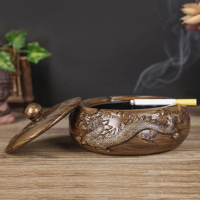 供应 个性家居复古多功能烟灰缸 双龙戏珠环保树脂工艺品