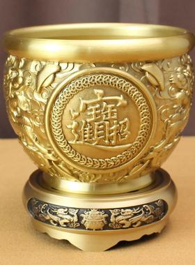 黄铜麒麟缸办公室客厅招米进宝金蟾缸纯铜米缸摆件铜器金属工艺品