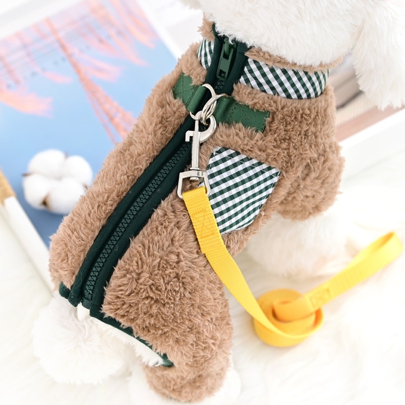狗狗衣服秋冬季四腿衣保暖绒衣后背拉链带牵引环可外出宠物猫咪棉