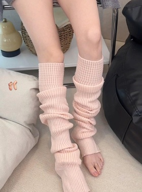 粉色腿套女芭蕾风蓝色堆堆袜子踩脚y2k辣妹及膝保暖针织小腿袜套