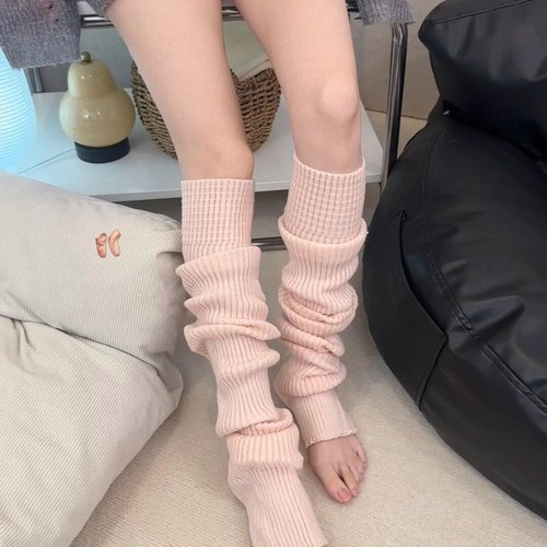 粉色腿套女芭蕾风蓝色堆堆袜子踩脚y2k辣妹及膝保暖针织小腿袜套