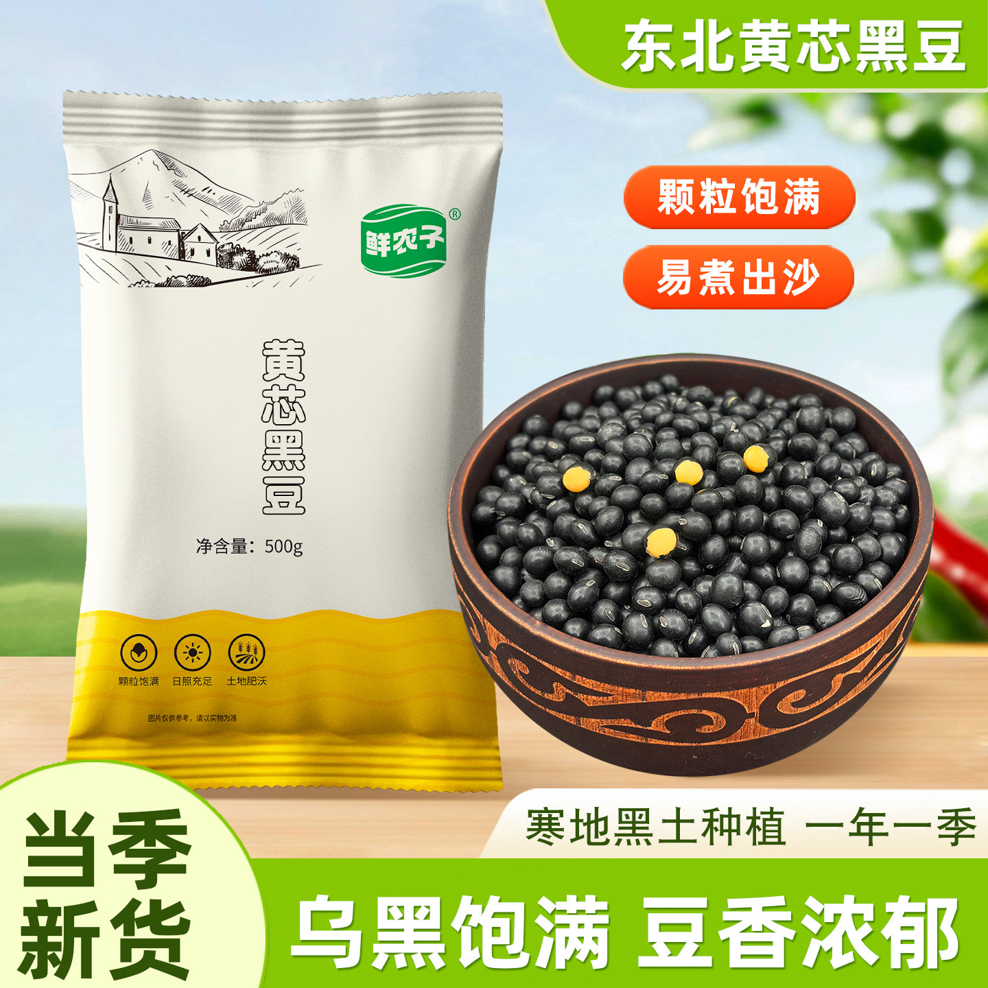 东北黄芯黑豆2025新货黄仁发豆芽打豆浆用五谷杂粮农家黑小豆