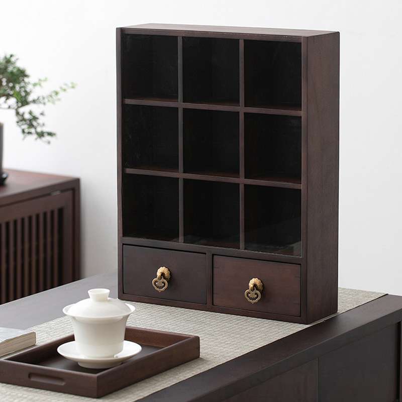 胡桃木多宝阁置物架小型茶具实木茶具架博古架展示架收纳架茶壶柜