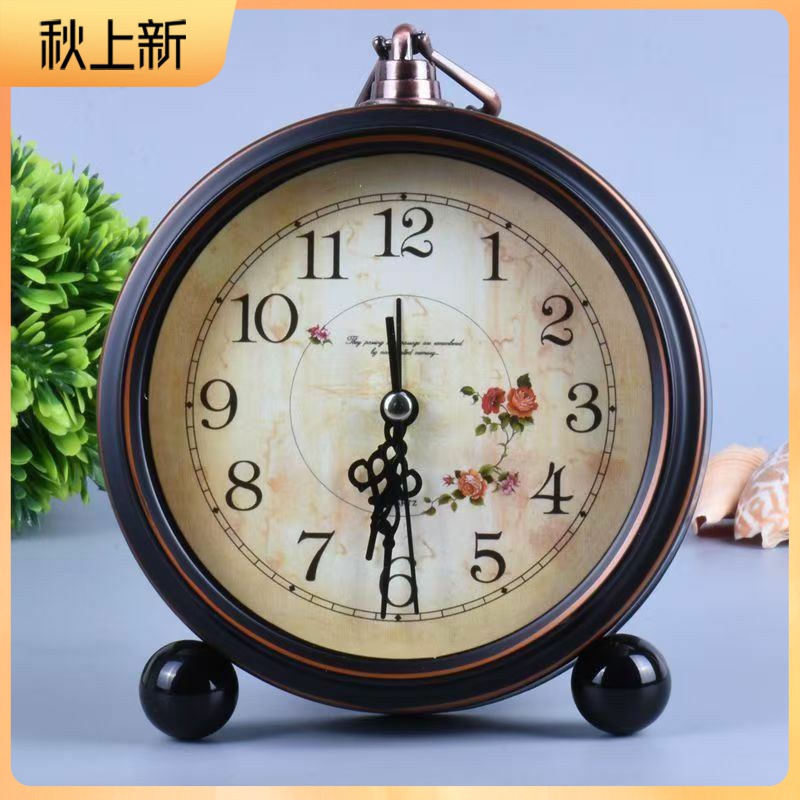 闹钟复古钟表金属5寸台式静音床头时尚座钟客厅卧室欧式简约台钟
