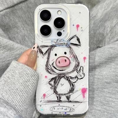 可爱比耶小猪适用苹果16promax手机壳iPhone131211华为mate70P60荣耀9080504030小米15红米K80vivo全包Reno13