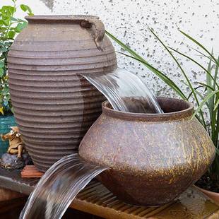 陶罐鱼缸过滤器鱼池全套生态流水瀑布摆件古法陶瓷循环水养鱼造景