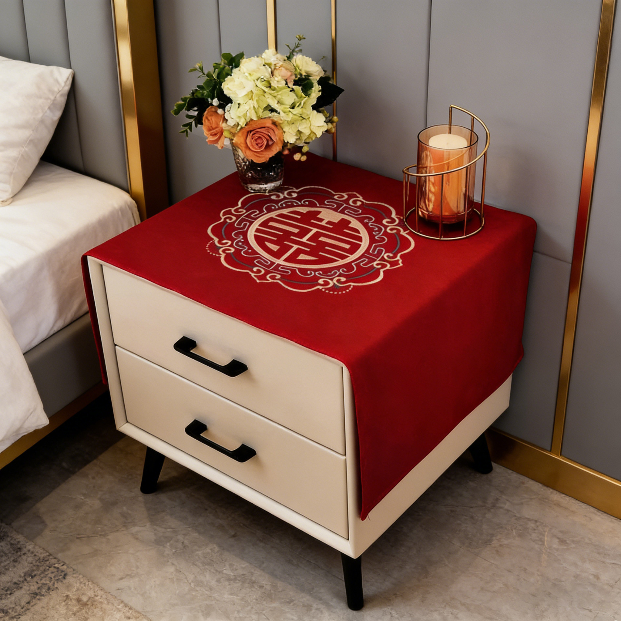 床头柜盖布结婚用婚房布置桌垫新房台布大气新年装饰防尘房间喜庆,居家布艺,万能盖巾,淘宝优惠券,粉丝福利购,淘宝优惠卷