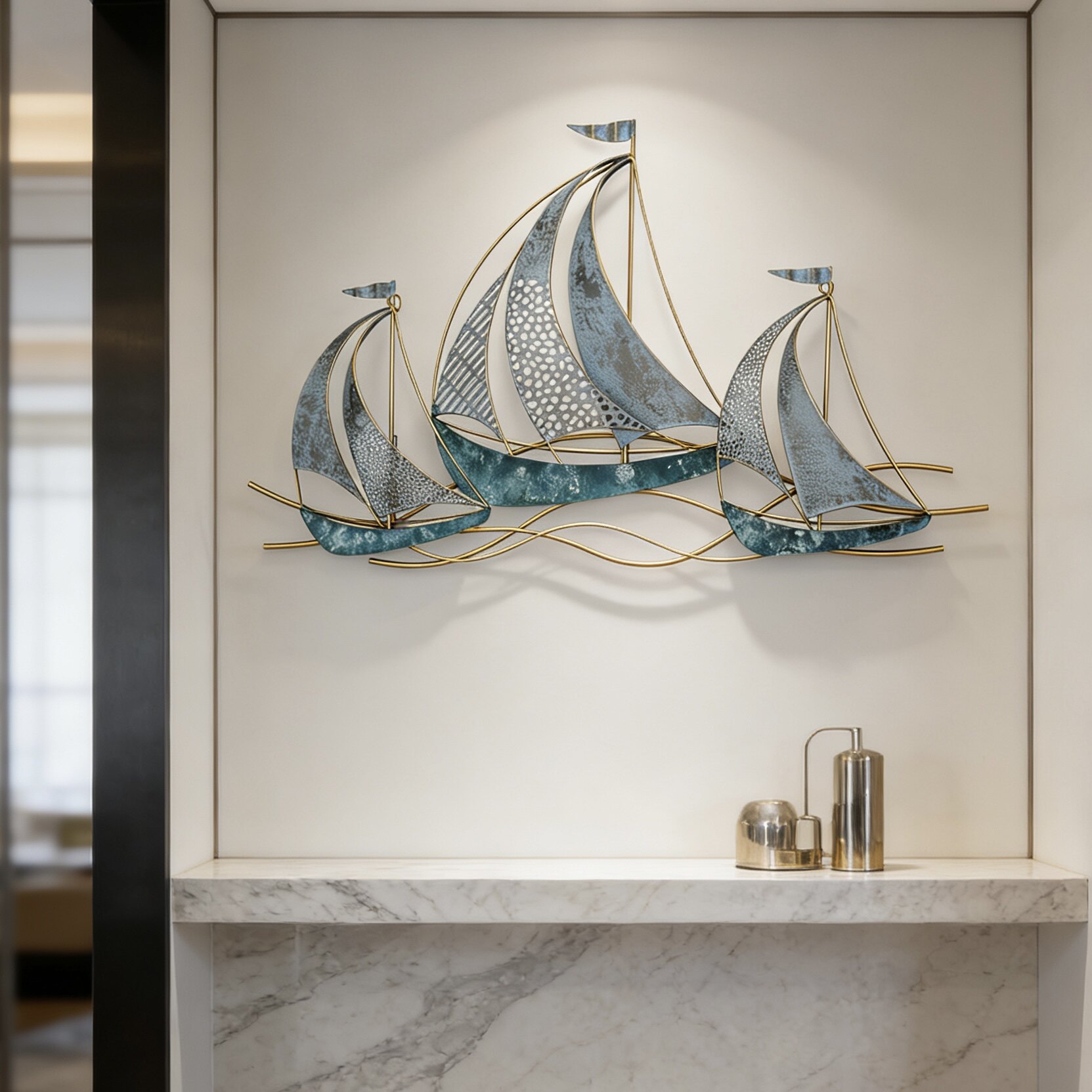 地中海风格墙面装饰挂件创意儿童房间布置客厅沙发背景墙铁艺船帆