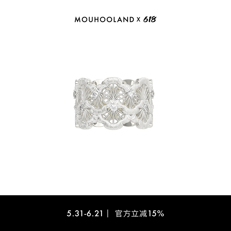 Mouhooland/暮后之地双层蕾丝扇形戒指925银指环小众设计食指戒