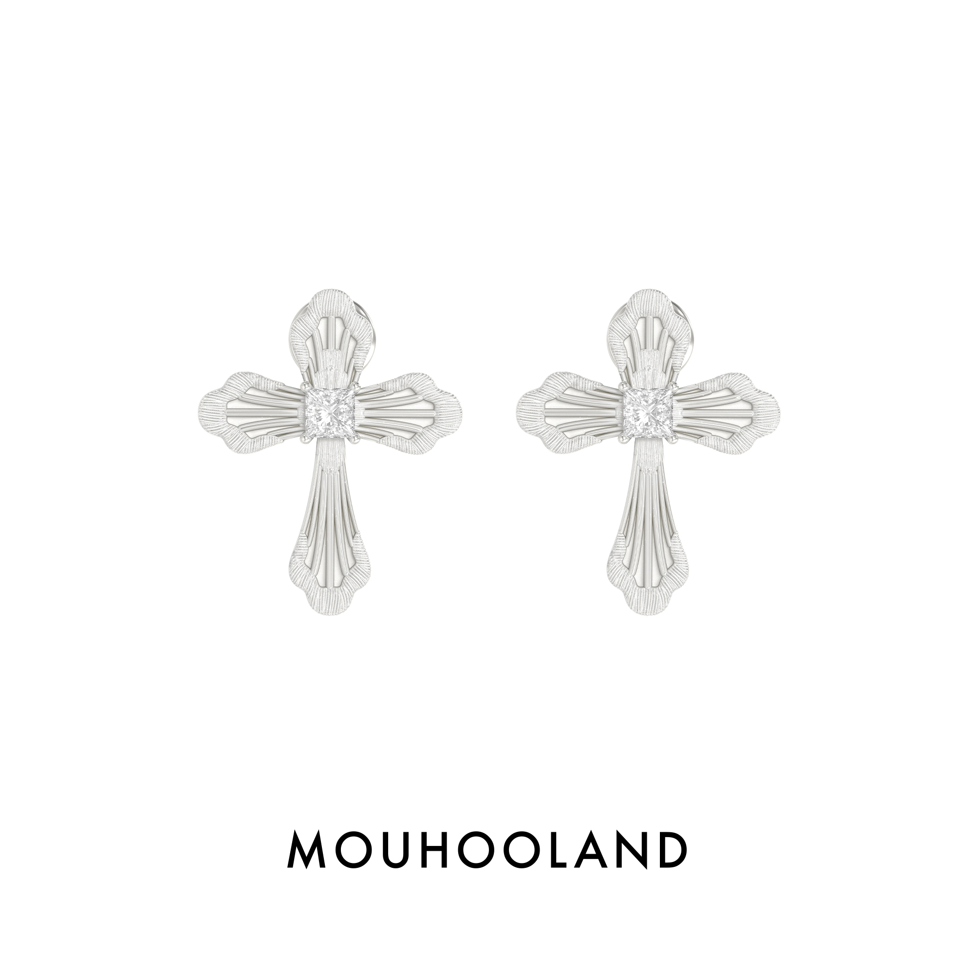 Mouhooland/暮后之地蕾丝十字耳钉925银针耳饰小众设计情侣款原创图片
