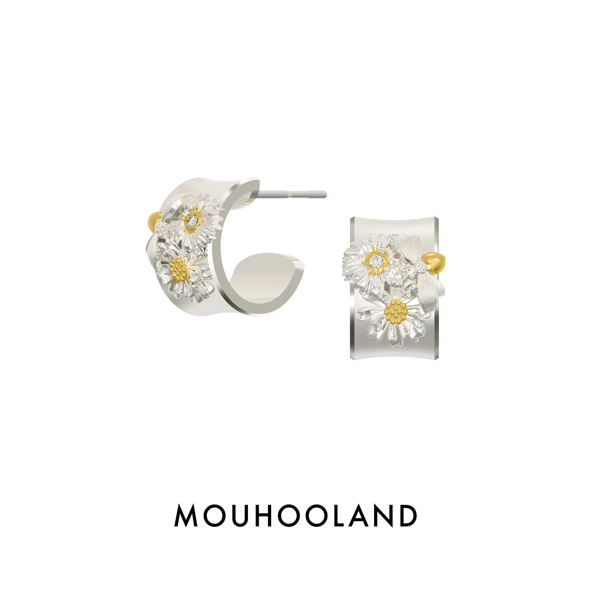 Mouhooland/暮后之地雏菊系列雏菊蜜蜂耳钉925银针耳饰小众设计图片