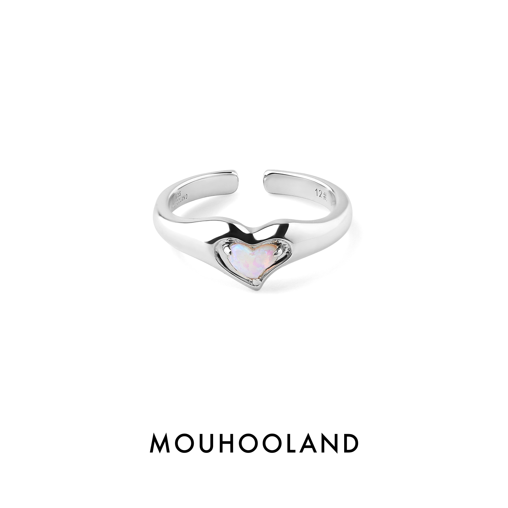 Mouhooland/暮后之地小爱心戒指925银欧泊情侣款对戒高级感开口戒