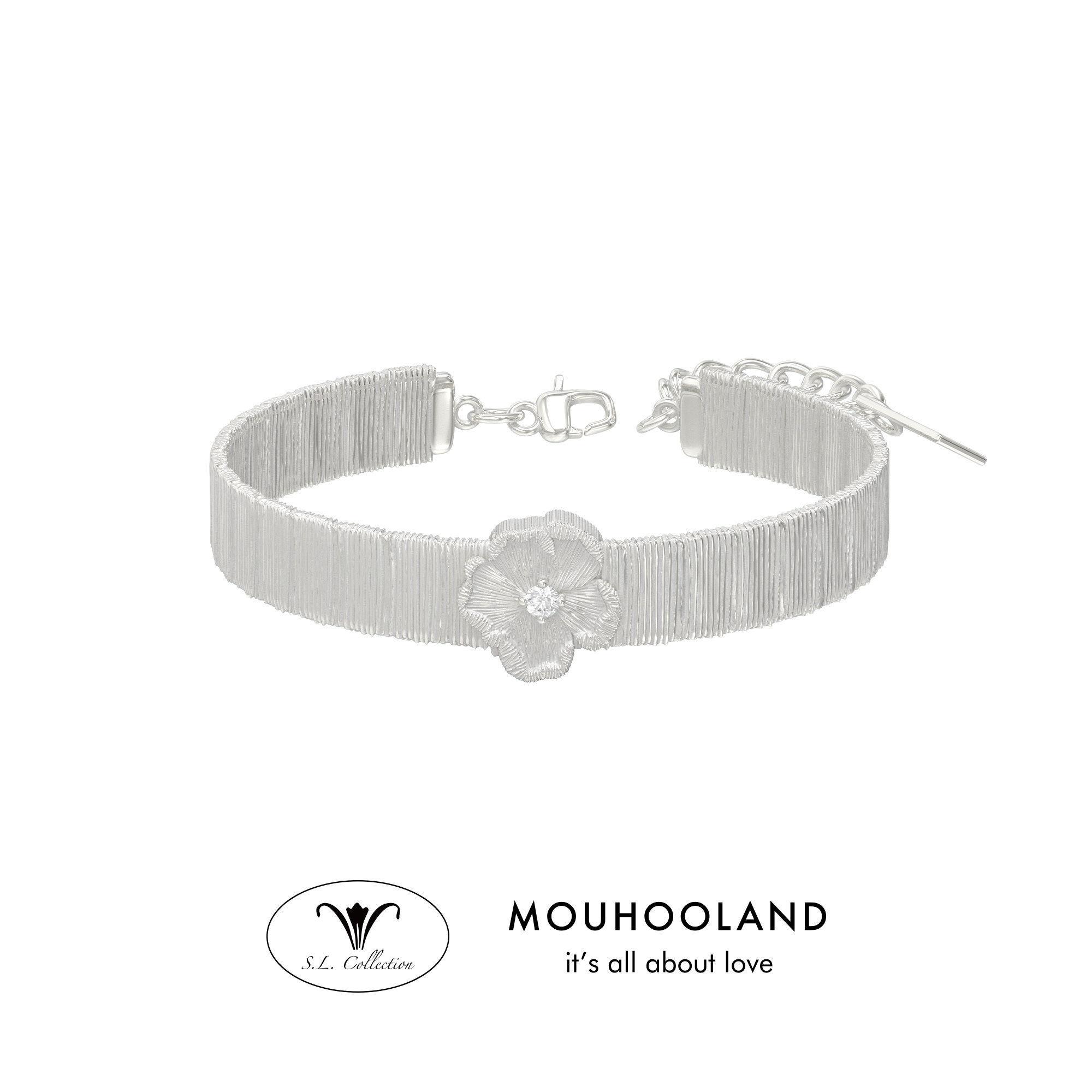 Mouhooland/暮后之地银标限定刺绣单花丝带手链925银镶培育钻石