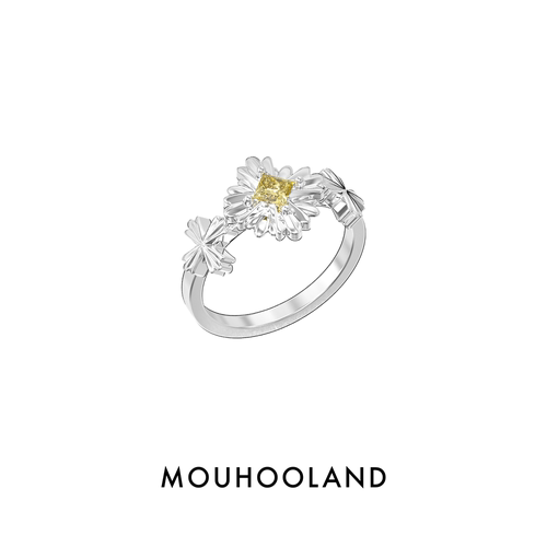 Mouhooland/暮后之地繁花戒指黄钻指环925银情侣对戒原创设计配饰