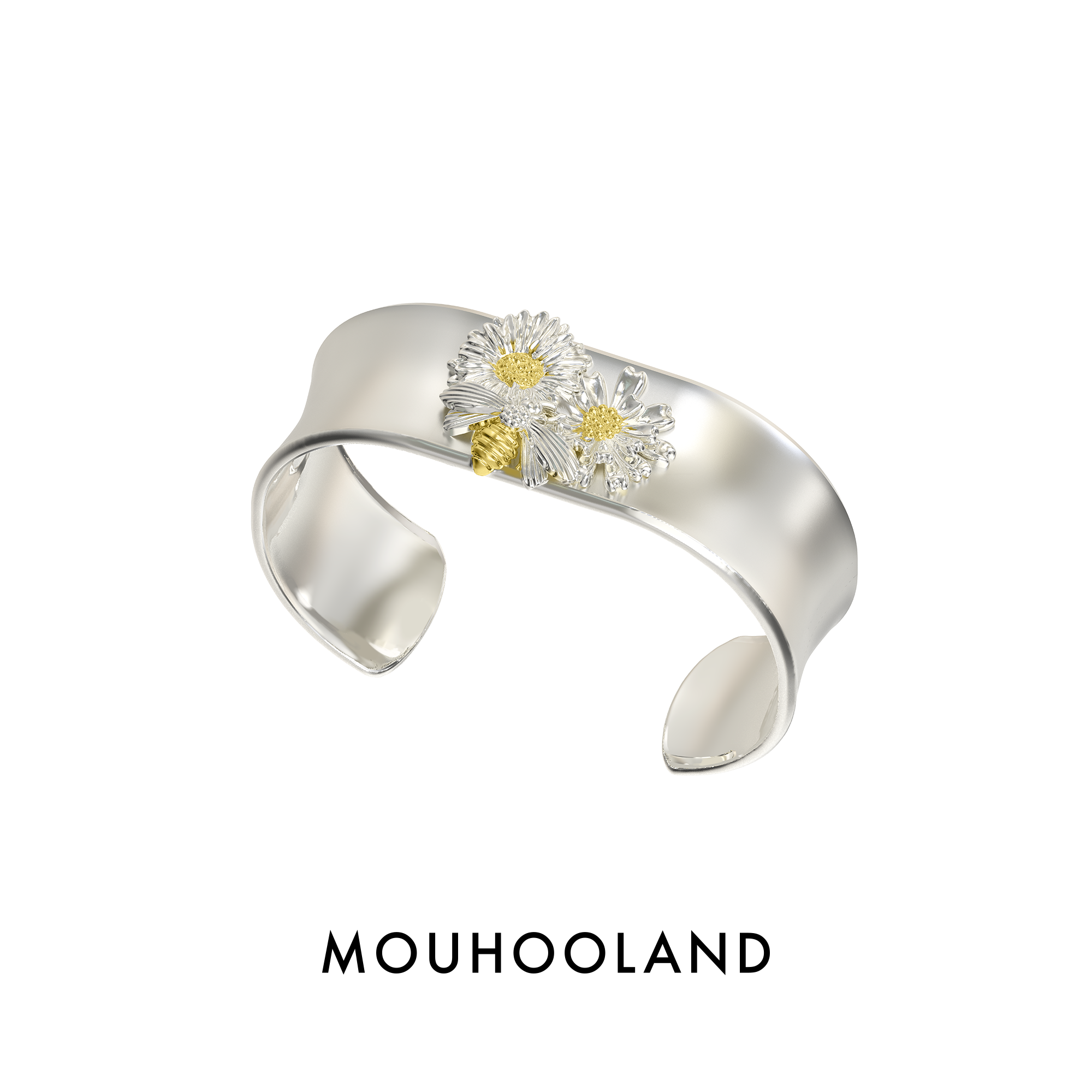 Mouhooland/暮后之地雏菊系列雏菊浮雕宽手镯小众设计手环情侣款