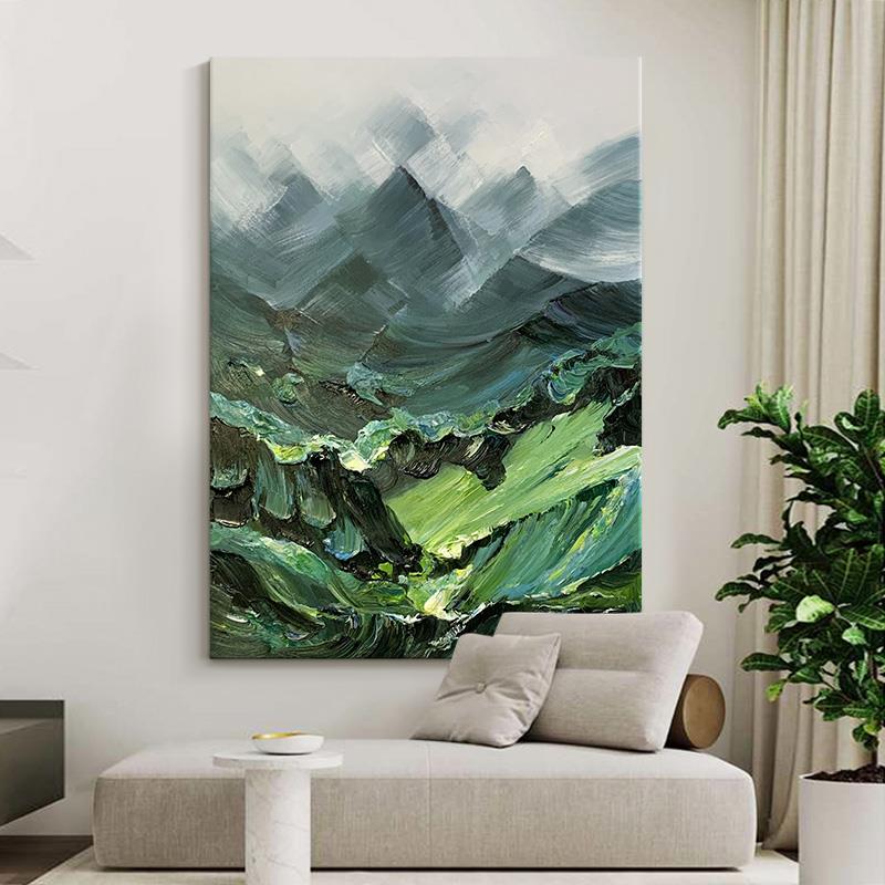 原创微喷晶瓷侘寂风客厅抽象装饰画别墅玄关挂画大幅风景画山水画图片