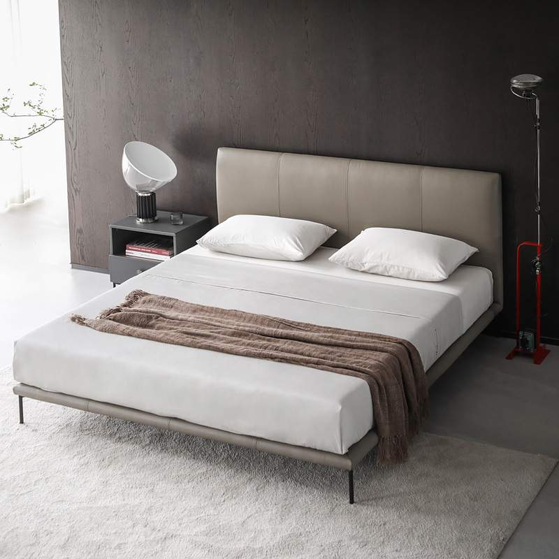 北欧表情意式简约美式复古ALGER平台无床边真皮双人床软包靠背3色