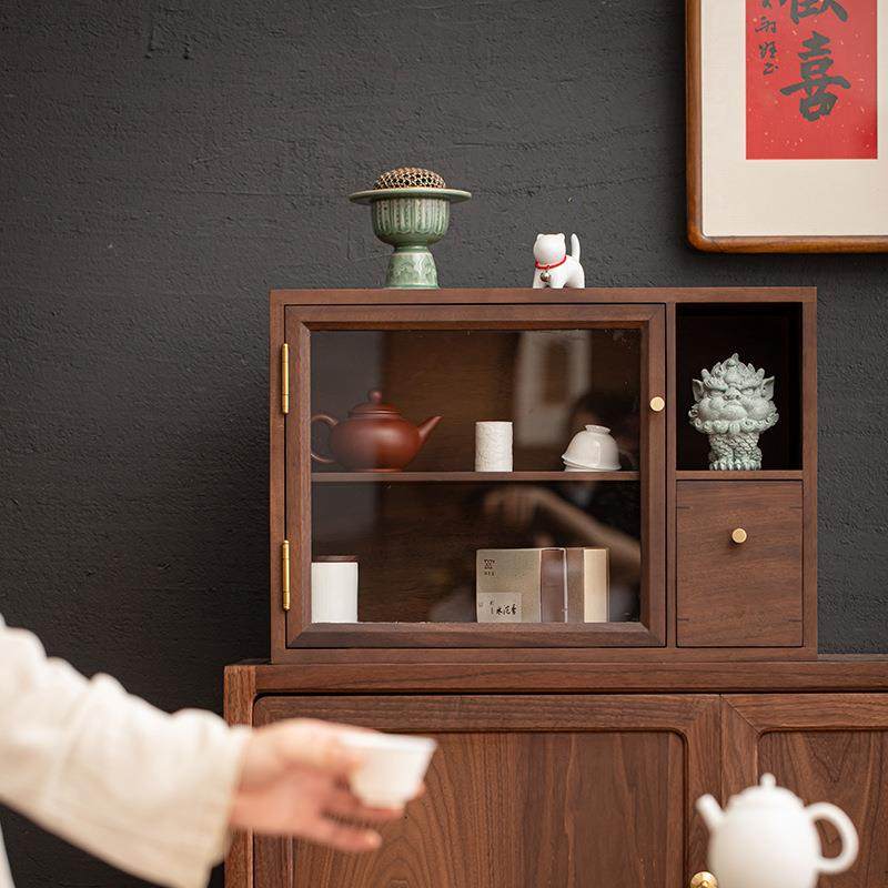 美式全实木餐边柜中古茶水柜现代简约收纳储物柜黑胡桃木餐厅家具