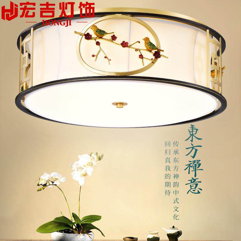新中式吸顶灯中国风个性创意小鸟圆形卧室灯具简约温馨家用灯饰