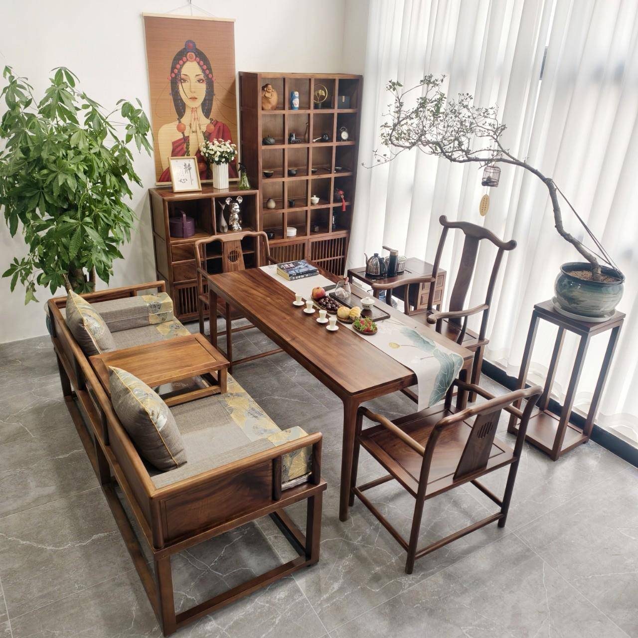 南美胡桃木茶桌会客家用小型茶几茶台桌新中式去客厅化茶桌罗汉床