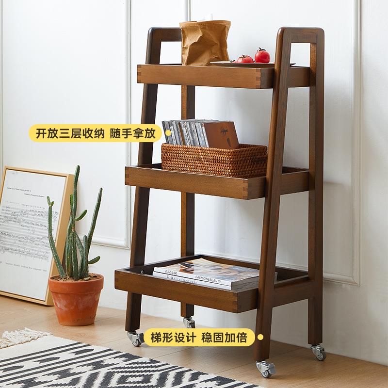 实木置物架带轮小推车家用阳台花架厨房可移动收纳架多层边几新品