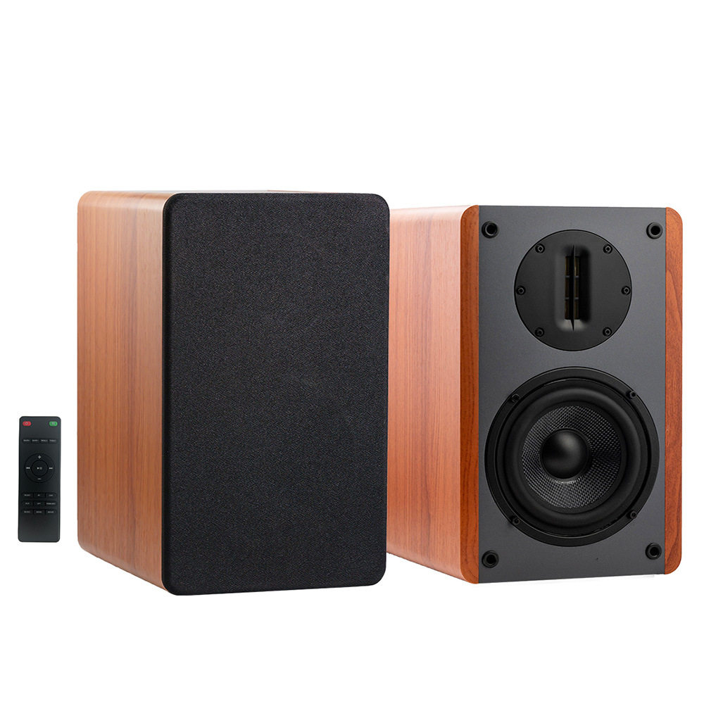厂家批发HIFI有源音响5寸发烧人声2.0桌面木质书架音箱带式高音