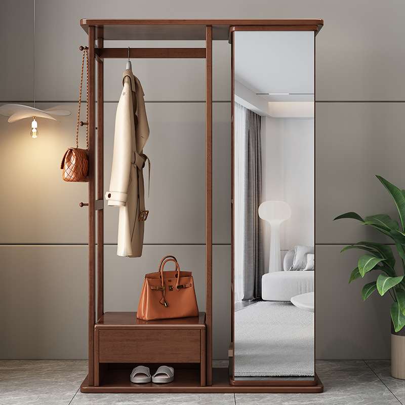 全身镜实木穿衣镜家用卧室落地挂衣架立式试衣镜带镜一体衣帽架