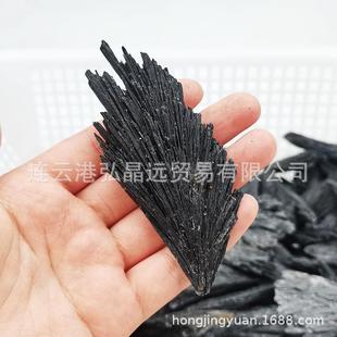 天然扇形黑碧玺水晶矿物矿标原石矿标教学家居装饰摆件