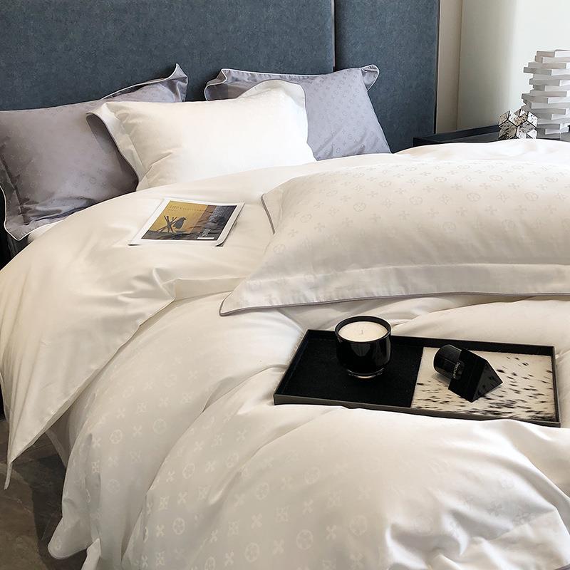 北欧轻奢贡缎100支全棉提花四件套高档素色长绒棉被套床单高质感