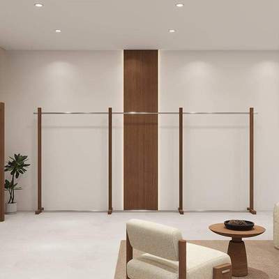 服装店展示架落地式中岛架中古风不锈钢胡桃色陈列架女装店挂衣架