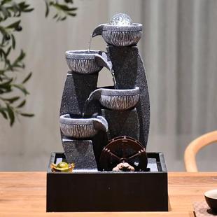 风水轮小型流水喷泉加湿器摆设客厅办公装饰家居桌面循环水流摆件