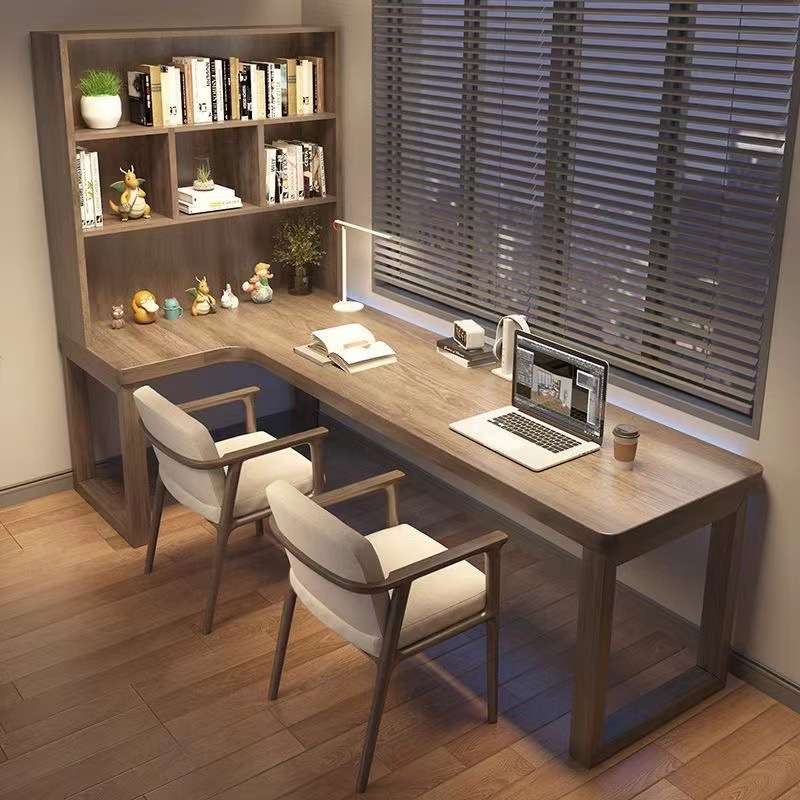 实木转角书房书桌L形电脑桌学习桌一体转角双人办公7字形工作台
