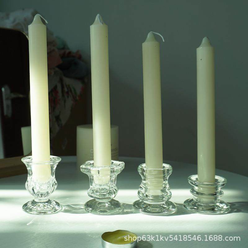 透明插杆蜡烛底座蜡台 浪漫烛光晚餐烛台 压制玻璃小烛台拍摄道具