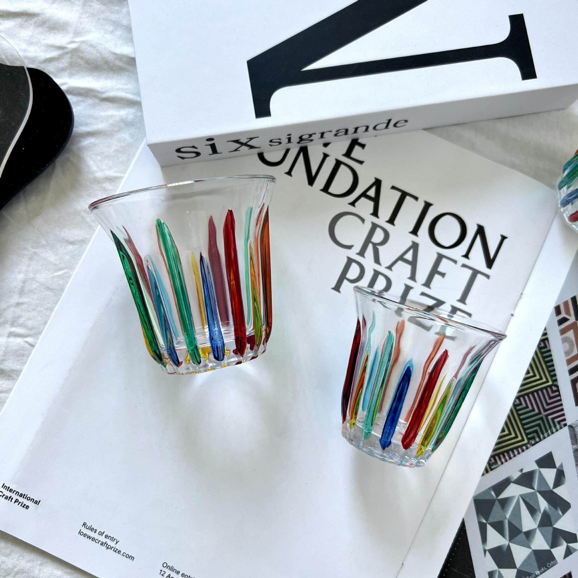 彩绘咖啡玻璃杯钢化玻璃手绘轰炸机美式彩色透明复古dirty拿铁澳