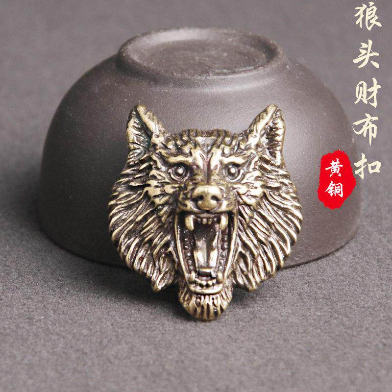 黄铜做旧狼头财布扣个性朋克风格皮具装饰扣DIY狼图腾皮包扣