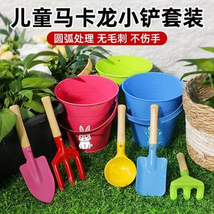 戏水户外园艺挖土 儿童铲子沙滩玩具玩沙挖沙铁桶铁铲赶海工具套装